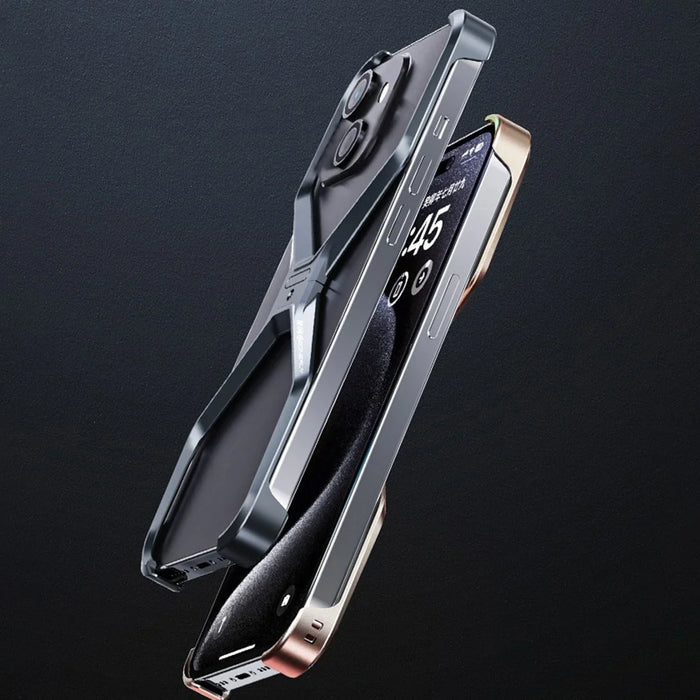 For iPhone 15 Bumper Case No Frame Aluminium Alloy X-Shape Phone Cover - Dark Grey - 2