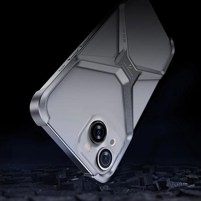 For iPhone 15 Bumper Case No Frame Aluminium Alloy X-Shape Phone Cover - Dark Grey - 3