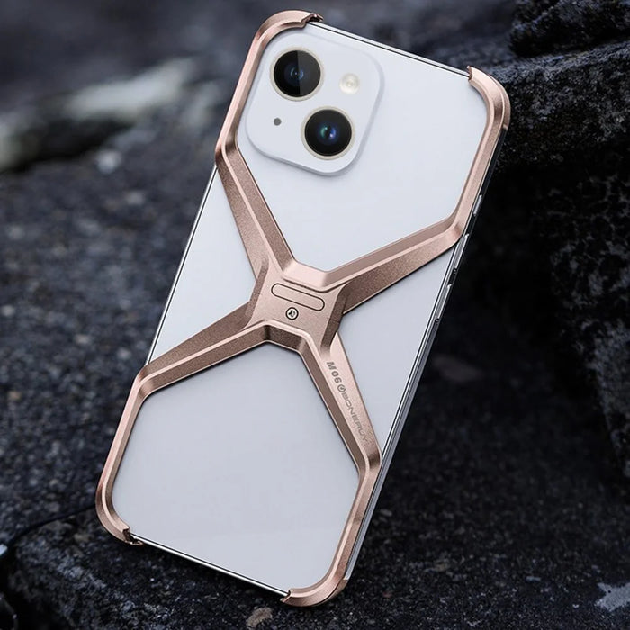 For iPhone 15 Bumper Case No Frame Aluminium Alloy X-Shape Phone Cover - Dark Grey - 7