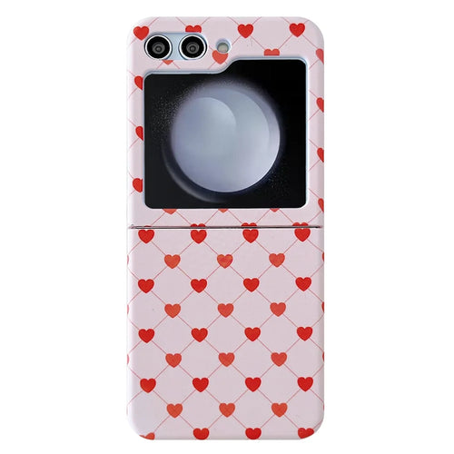 For Samsung Galaxy Z Flip5 5G Case Love Heart Pattern Hard PC Pink Shockproof Phone Cover - 1