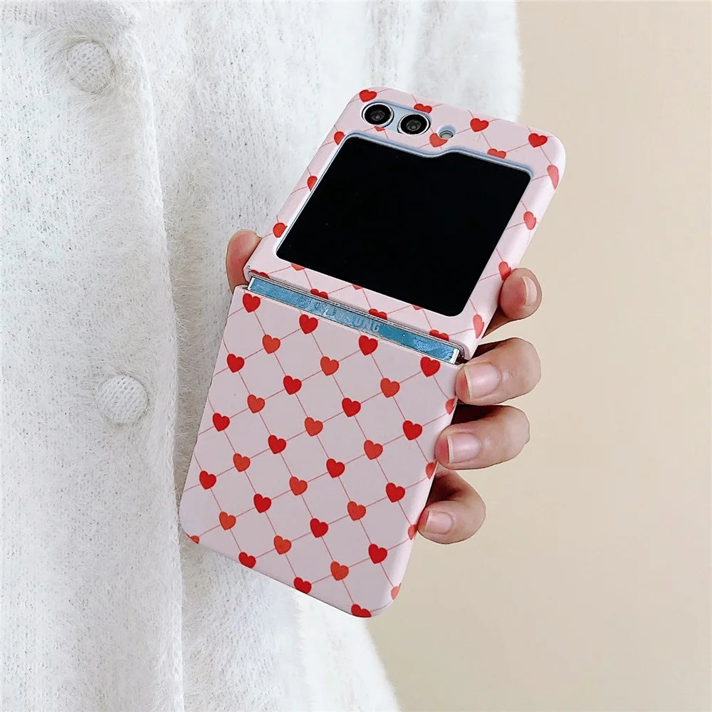 For Samsung Galaxy Z Flip5 5G Case Love Heart Pattern Hard PC Pink Shockproof Phone Cover - 3