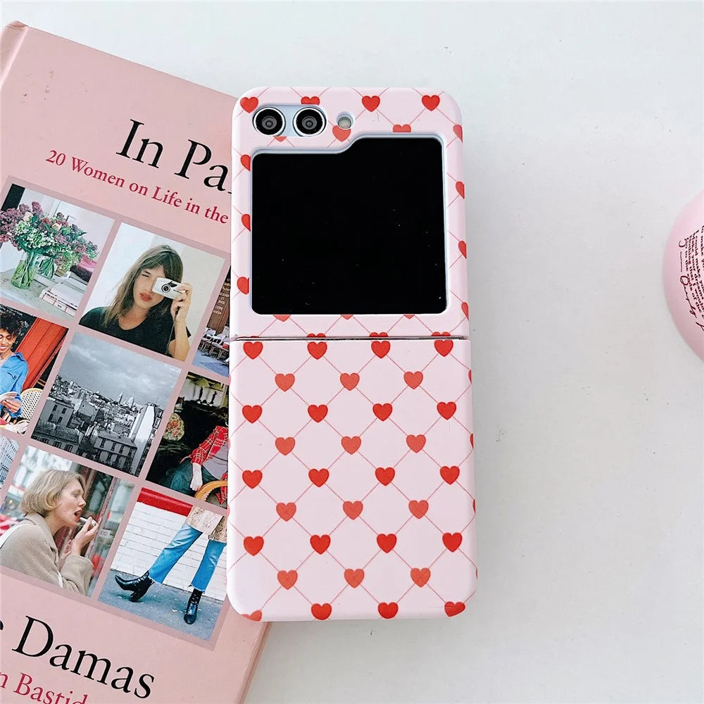For Samsung Galaxy Z Flip5 5G Case Love Heart Pattern Hard PC Pink Shockproof Phone Cover - 4