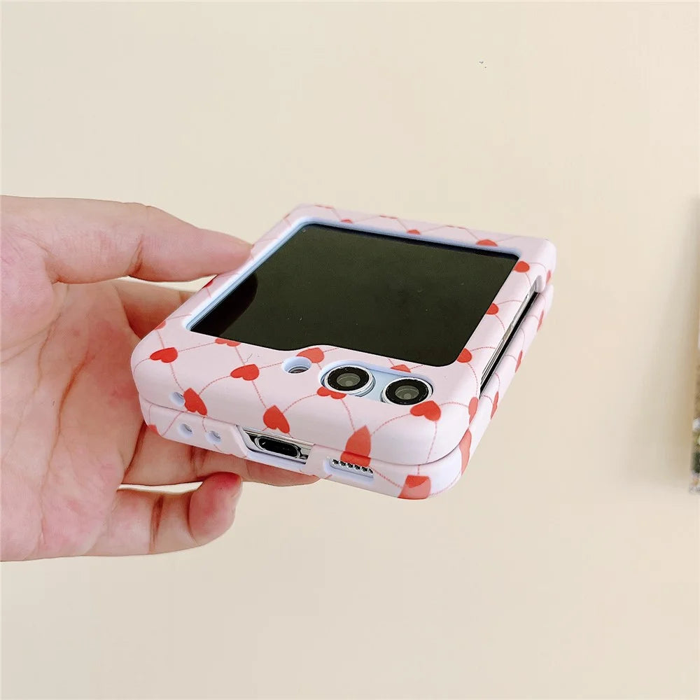 For Samsung Galaxy Z Flip5 5G Case Love Heart Pattern Hard PC Pink Shockproof Phone Cover - 5