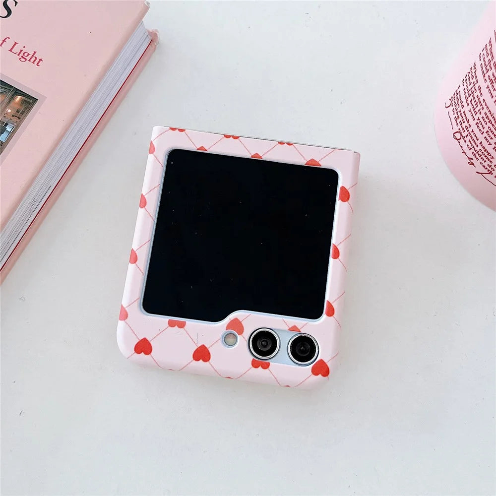 For Samsung Galaxy Z Flip5 5G Case Love Heart Pattern Hard PC Pink Shockproof Phone Cover - 7