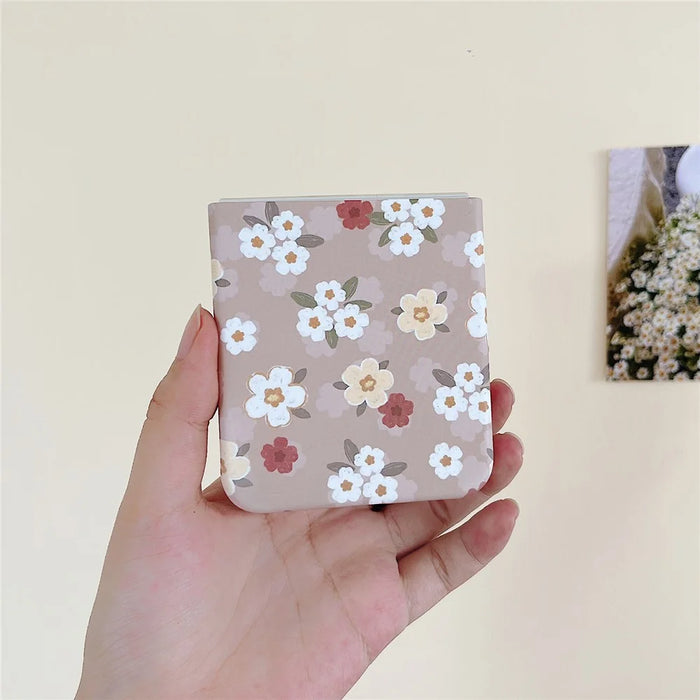 For Samsung Galaxy Z Flip5 5G Glittery Powder Phone Case PC Phone Shell with Long Strap - Flower / Brown - 4