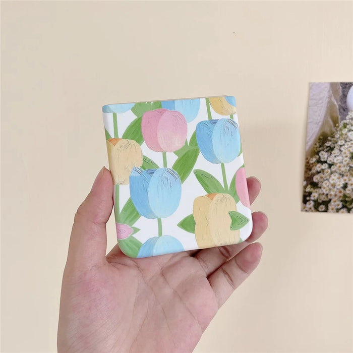 For Samsung Galaxy Z Flip5 5G Case Water Transfer Printing Tulip Pattern PC Phone Cover - Blue - 4