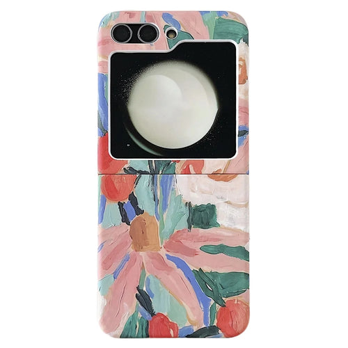 For Samsung Galaxy Z Flip5 5G PC Shell Watercolor Oil-Painted Flowers Pattern Water Transfer Printing Phone Cover - 1
