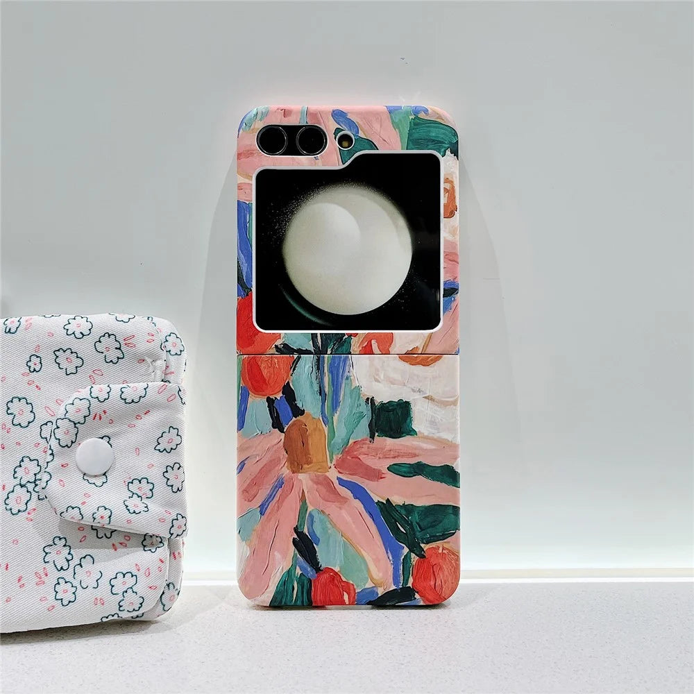 For Samsung Galaxy Z Flip5 5G PC Shell Watercolor Oil-Painted Flowers Pattern Water Transfer Printing Phone Cover - 4