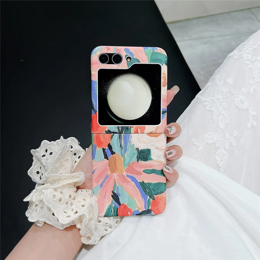 For Samsung Galaxy Z Flip5 5G PC Shell Watercolor Oil-Painted Flowers Pattern Water Transfer Printing Phone Cover - 6
