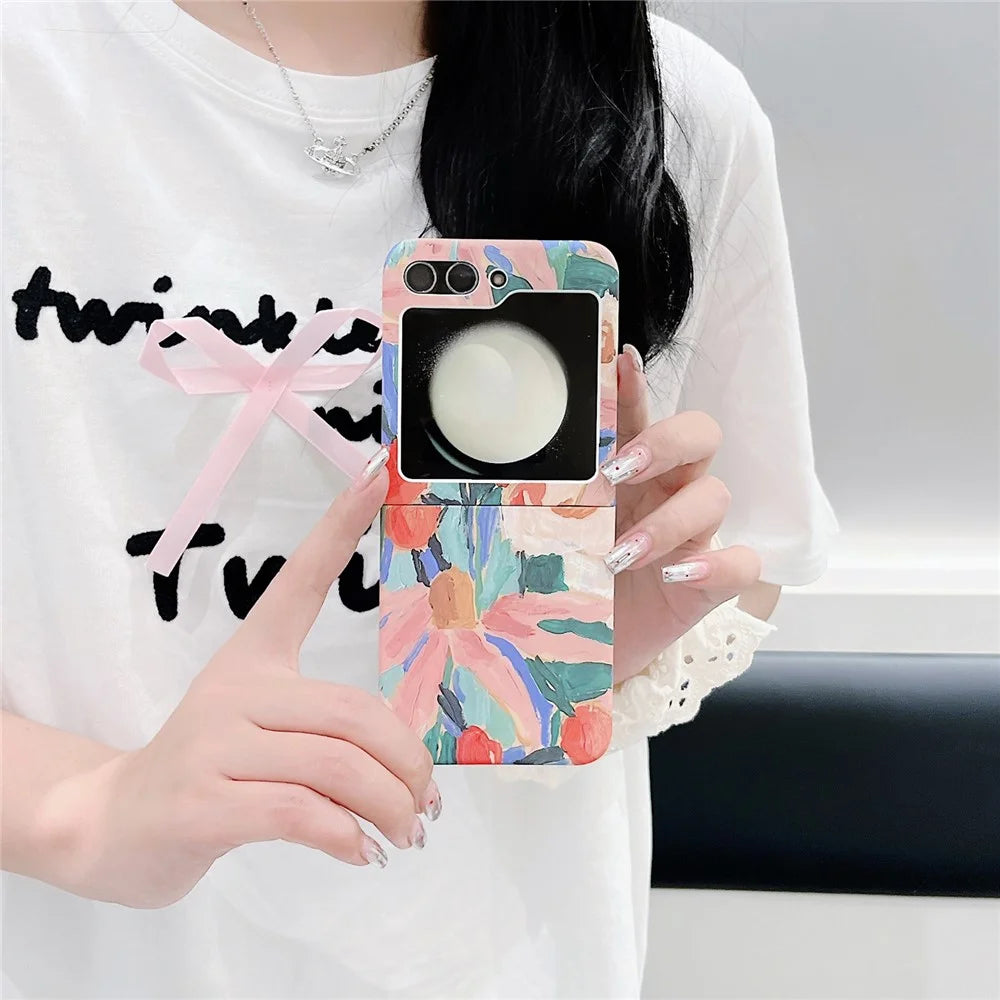 For Samsung Galaxy Z Flip5 5G PC Shell Watercolor Oil-Painted Flowers Pattern Water Transfer Printing Phone Cover - 7