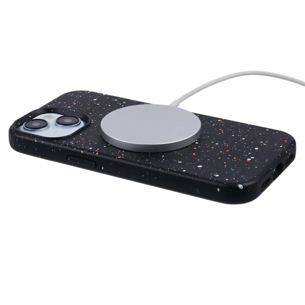 For iPhone 13 Magnetic Case Colorful Spots Hard PC Matte Back Slim Phone Cover - Black - 4