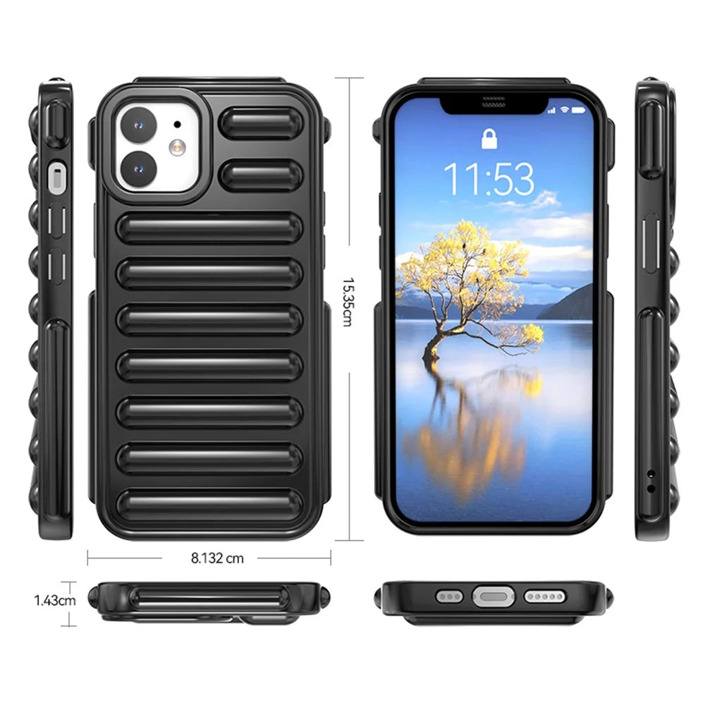 Capsule Series for iPhone 12 TPU Case Drop-Proof Ribbed Soft Phone Cover - Black - 6