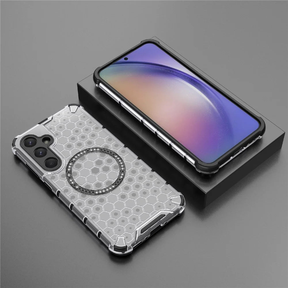 For Samsung Galaxy A35 5G Magnetic Case Honeycomb Heat Dissipation TPU+PC Phone Cover - Transparent - 5