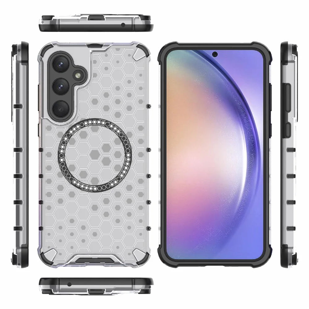 For Samsung Galaxy A35 5G Magnetic Case Honeycomb Heat Dissipation TPU+PC Phone Cover - Transparent - 6
