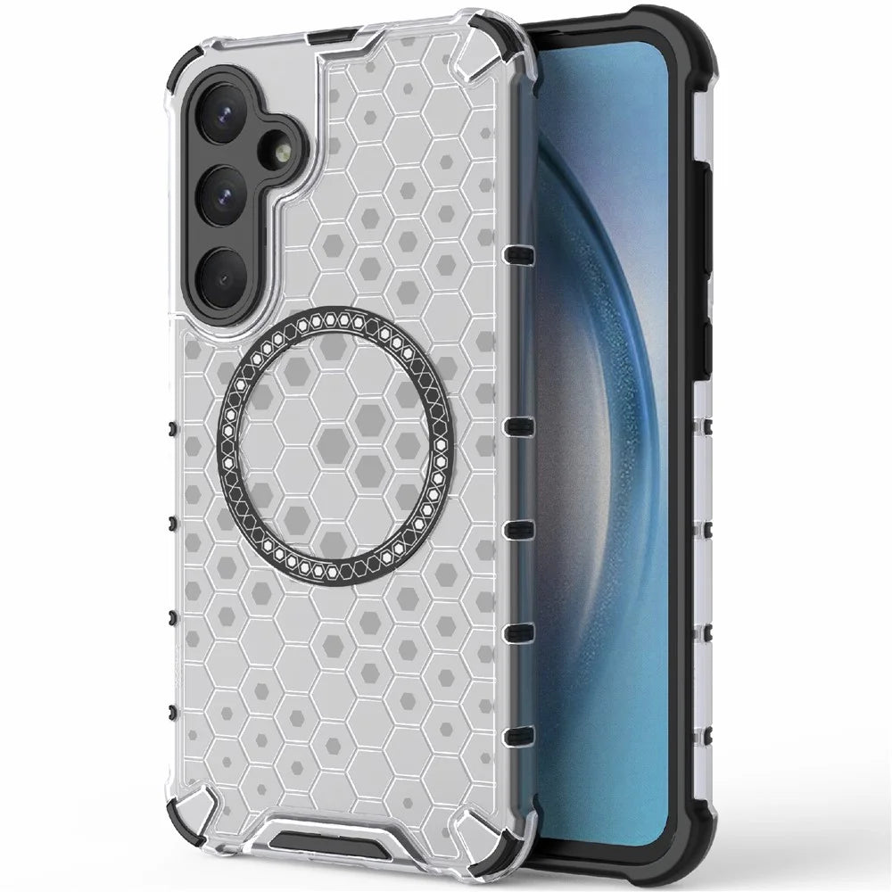 For Samsung Galaxy A55 5G Case Honeycomb Heat Dissipation TPU+PC Magnetic Phone Cover - Transparent - 1