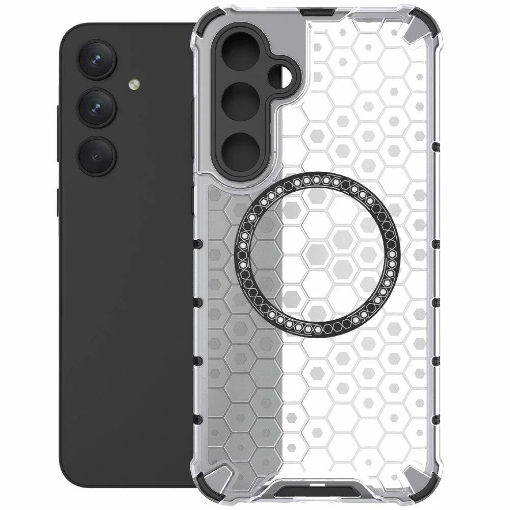 For Samsung Galaxy A55 5G Case Honeycomb Heat Dissipation TPU+PC Magnetic Phone Cover - Transparent - 2