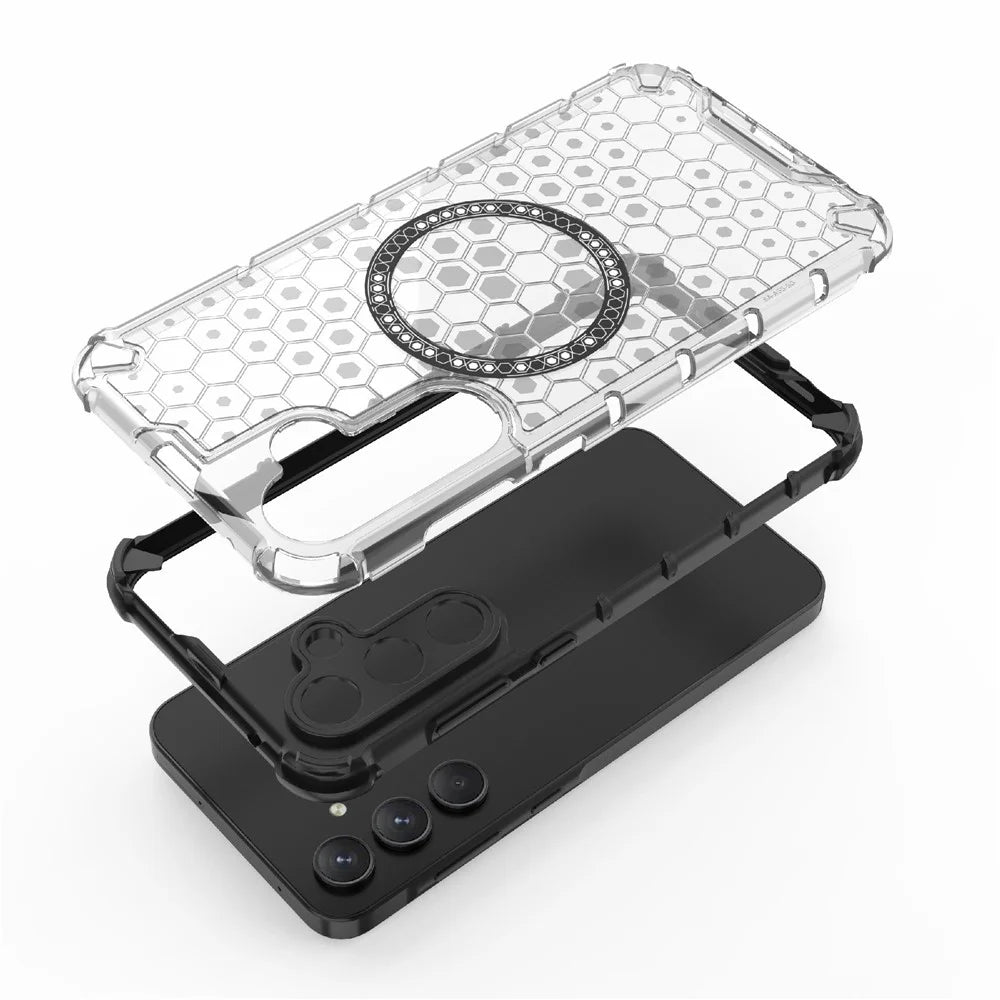 For Samsung Galaxy A55 5G Case Honeycomb Heat Dissipation TPU+PC Magnetic Phone Cover - Transparent - 4