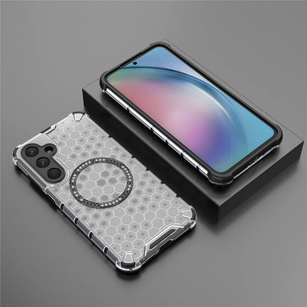 For Samsung Galaxy A55 5G Case Honeycomb Heat Dissipation TPU+PC Magnetic Phone Cover - Transparent - 5