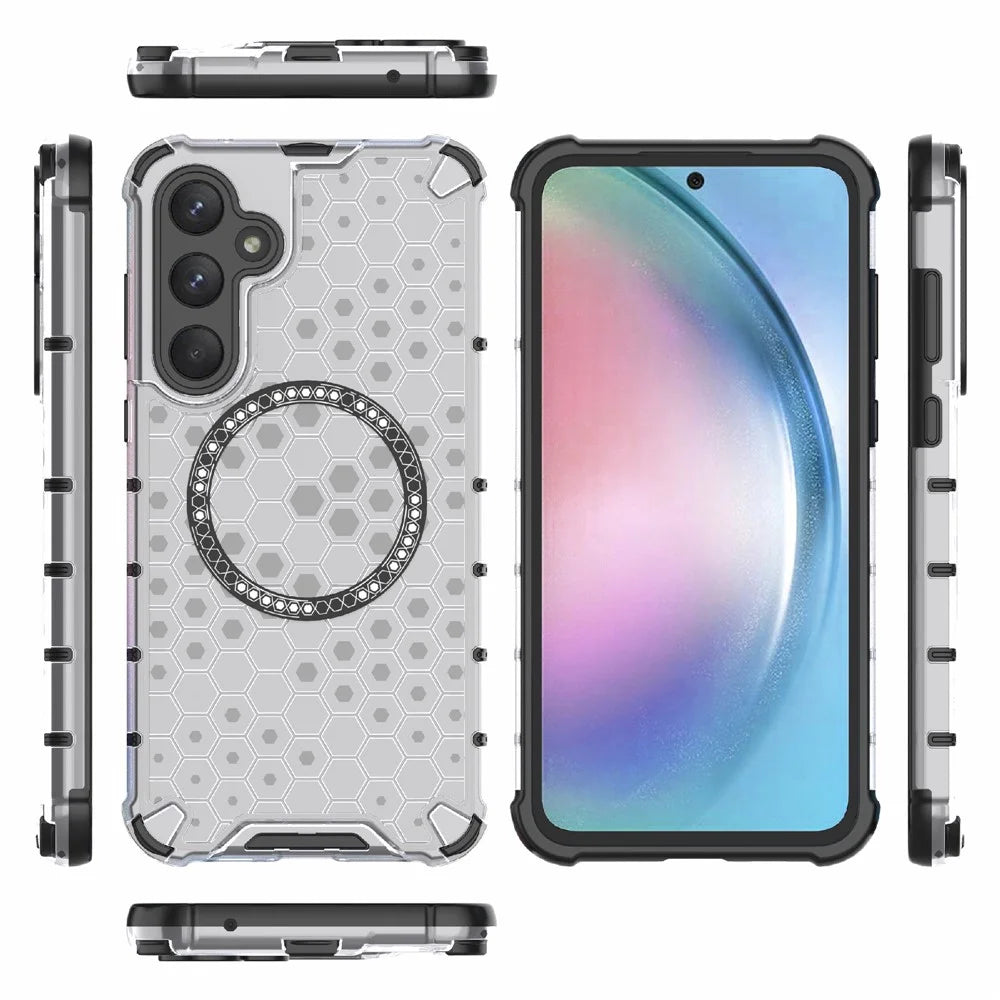 For Samsung Galaxy A55 5G Case Honeycomb Heat Dissipation TPU+PC Magnetic Phone Cover - Transparent - 6