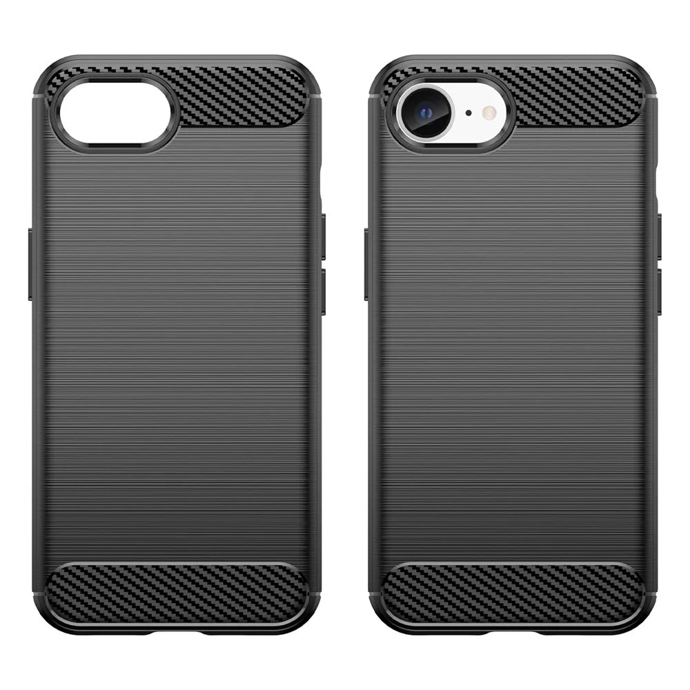 For iPhone 17e / 16e Case Carbon Fiber Texture Flexible TPU Brushed Phone Cover - Black - 2