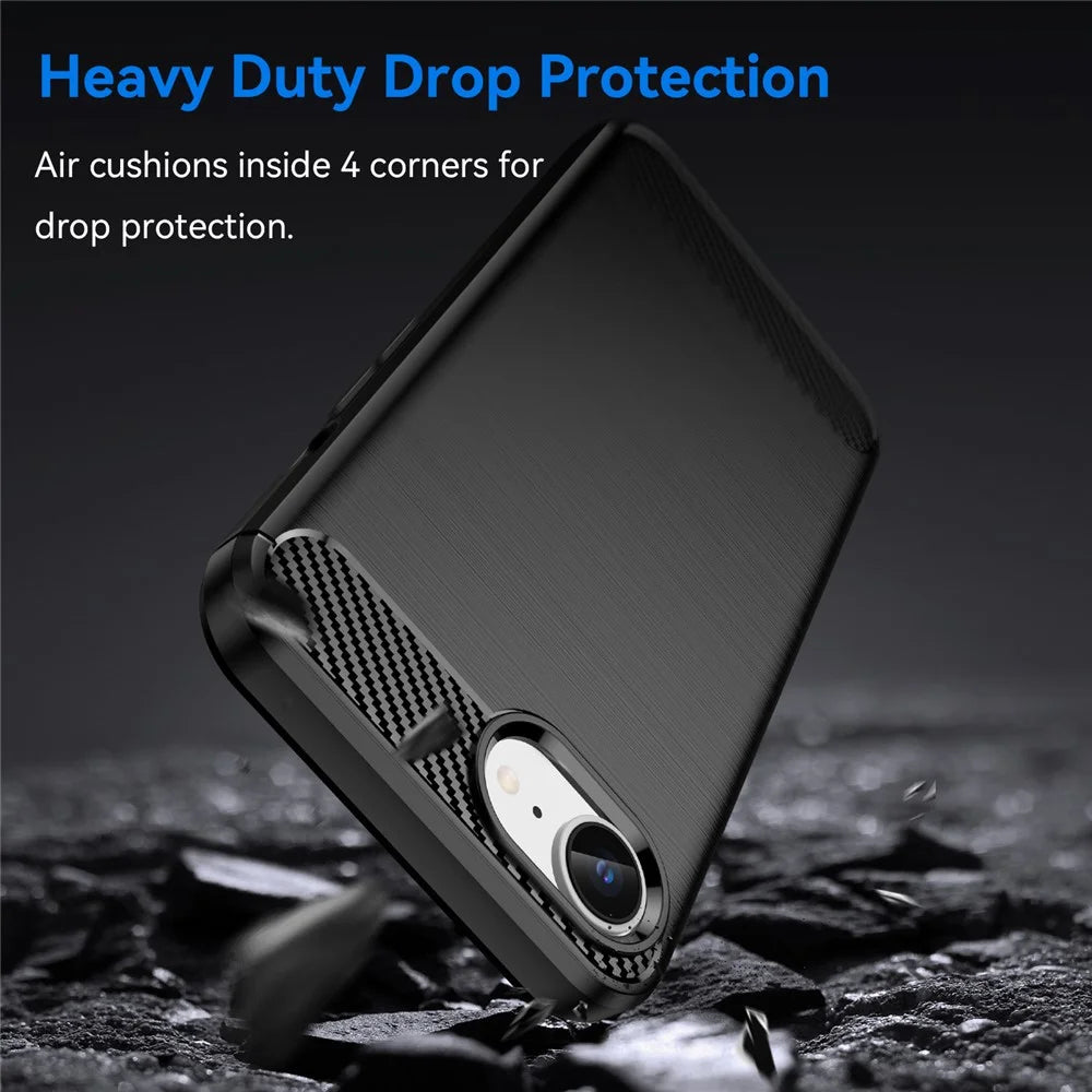 For iPhone 17e / 16e Case Carbon Fiber Texture Flexible TPU Brushed Phone Cover - Black - 3