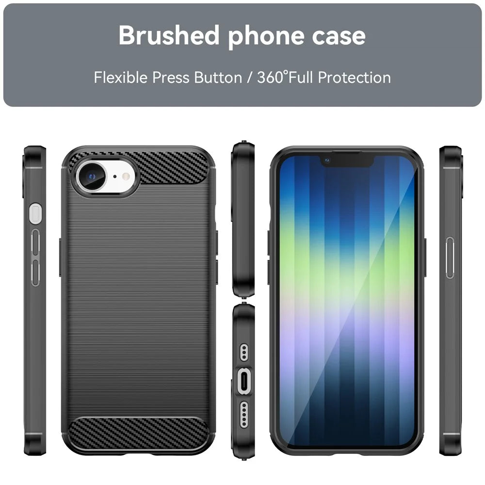 For iPhone 17e / 16e Case Carbon Fiber Texture Flexible TPU Brushed Phone Cover - Black - 7