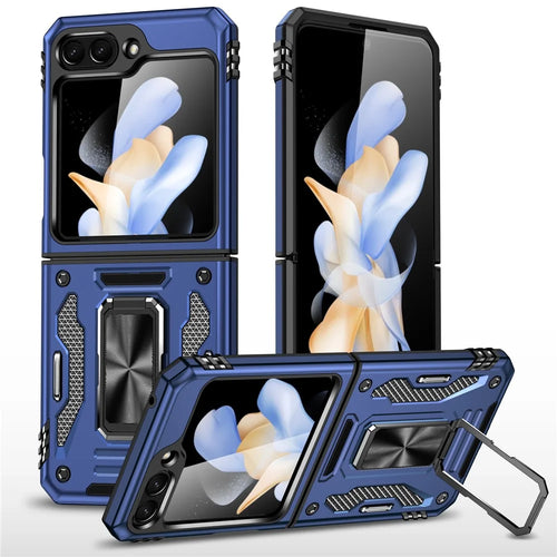 Armor Series For Samsung Galaxy Z Flip7 FE 5G / Z Flip6 5G Case Ring Kickstand PC+TPU Phone Cover - Navy Blue - 1