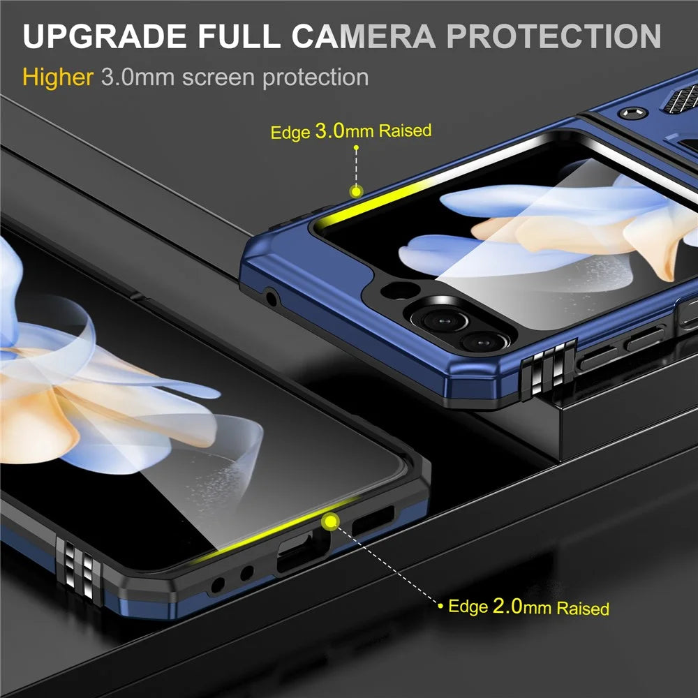 Armor Series For Samsung Galaxy Z Flip7 FE 5G / Z Flip6 5G Case Ring Kickstand PC+TPU Phone Cover - Navy Blue - 3