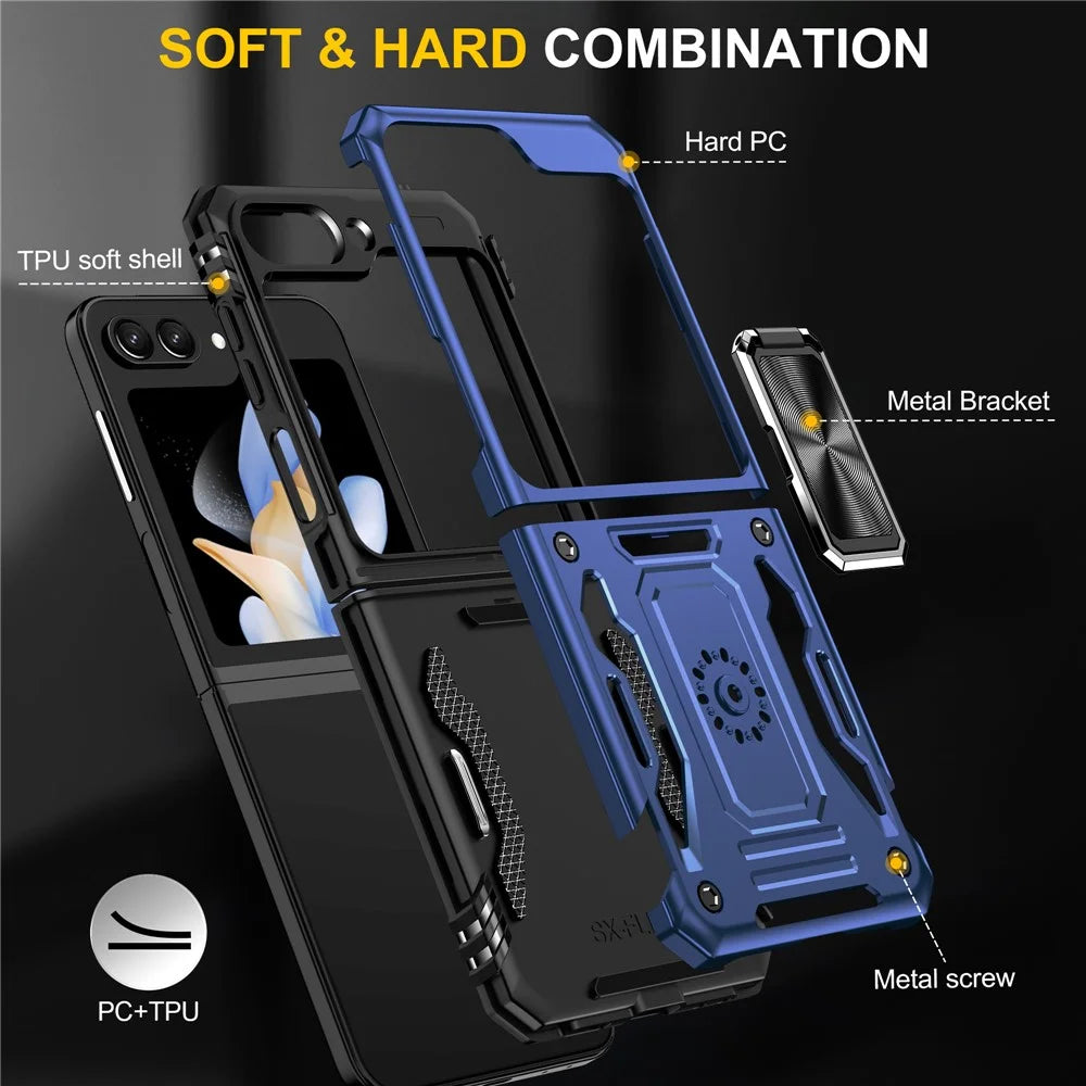 Armor Series For Samsung Galaxy Z Flip7 FE 5G / Z Flip6 5G Case Ring Kickstand PC+TPU Phone Cover - Navy Blue - 7