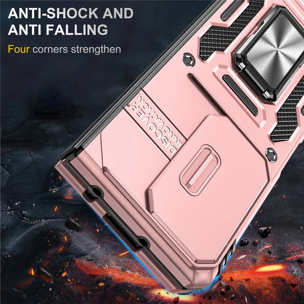 Armor Series For Samsung Galaxy Z Fold6 5G Kickstand Case Slide Lens Cover PC+TPU Phone Shell - Rose Gold - 2