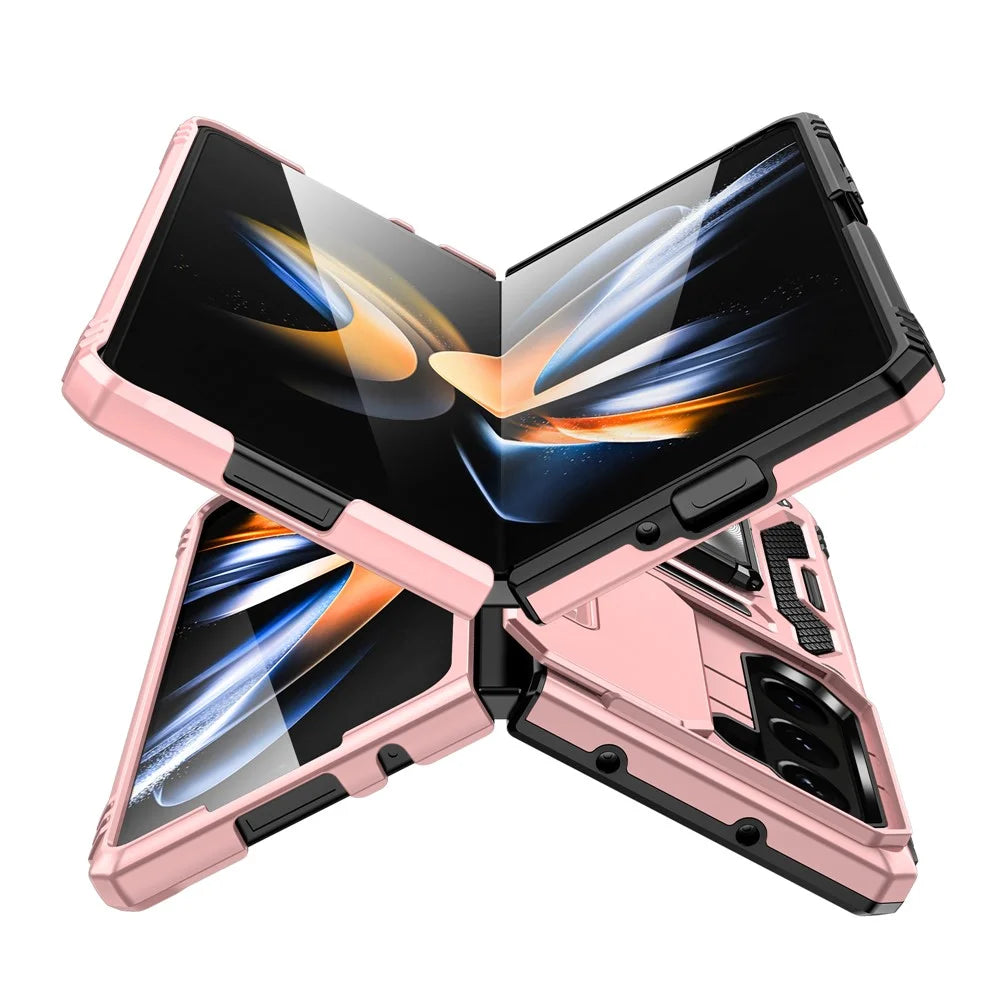 Armor Series For Samsung Galaxy Z Fold6 5G Kickstand Case Slide Lens Cover PC+TPU Phone Shell - Rose Gold - 3