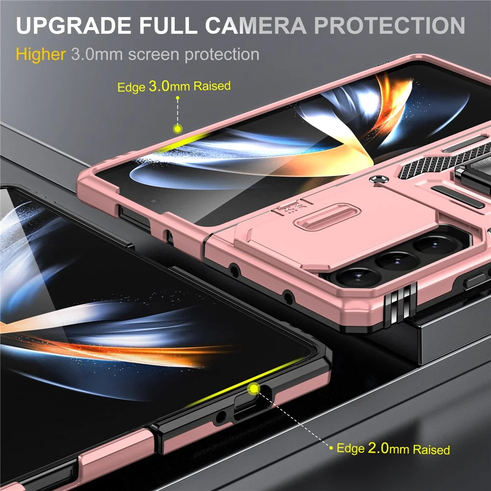 Armor Series For Samsung Galaxy Z Fold6 5G Kickstand Case Slide Lens Cover PC+TPU Phone Shell - Rose Gold - 4