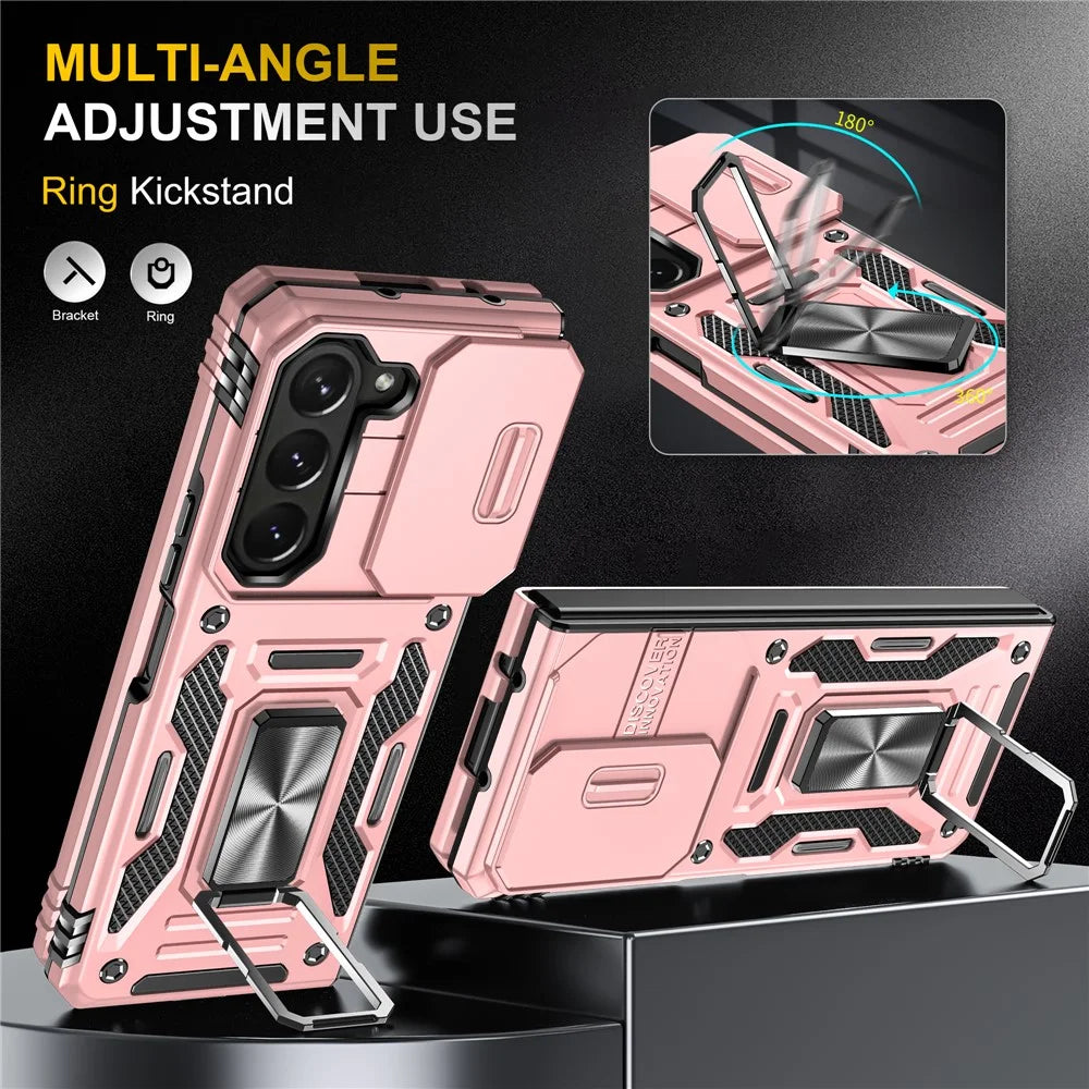 Armor Series For Samsung Galaxy Z Fold6 5G Kickstand Case Slide Lens Cover PC+TPU Phone Shell - Rose Gold - 5