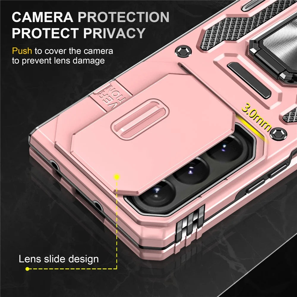 Armor Series For Samsung Galaxy Z Fold6 5G Kickstand Case Slide Lens Cover PC+TPU Phone Shell - Rose Gold - 6