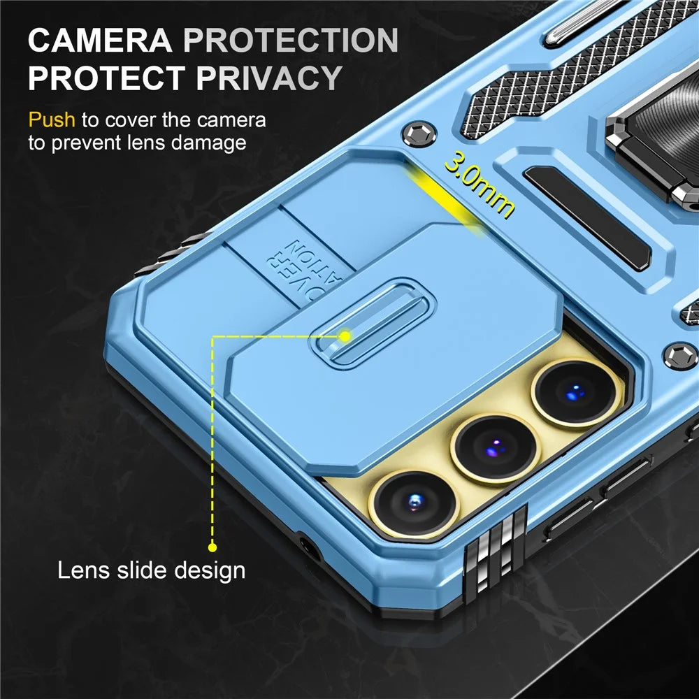 Armor Series For Samsung Galaxy A25 5G (Global) (161.0 X 76.5 X 8.3mm) Case PC+TPU Phone Cover Lens Privacy Protection - Baby Blue - 5
