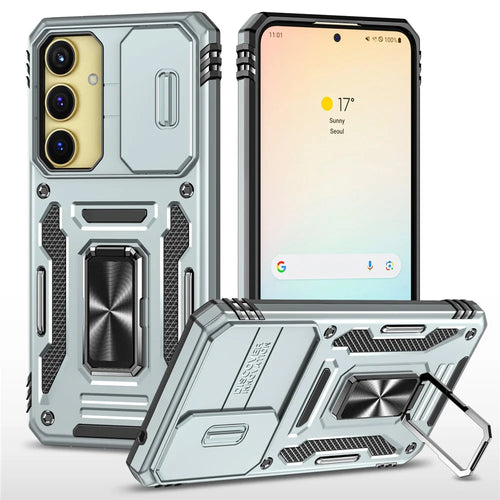 Armor Series For Samsung Galaxy A35 5G / A55 5G Kickstand Case Slide Lens Protection PC+TPU Phone Cover - Grey - 1