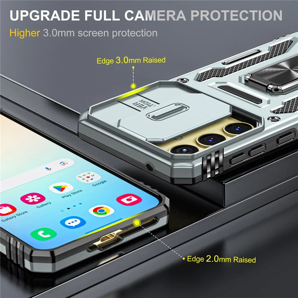 Armor Series For Samsung Galaxy A35 5G / A55 5G Kickstand Case Slide Lens Protection PC+TPU Phone Cover - Grey - 3