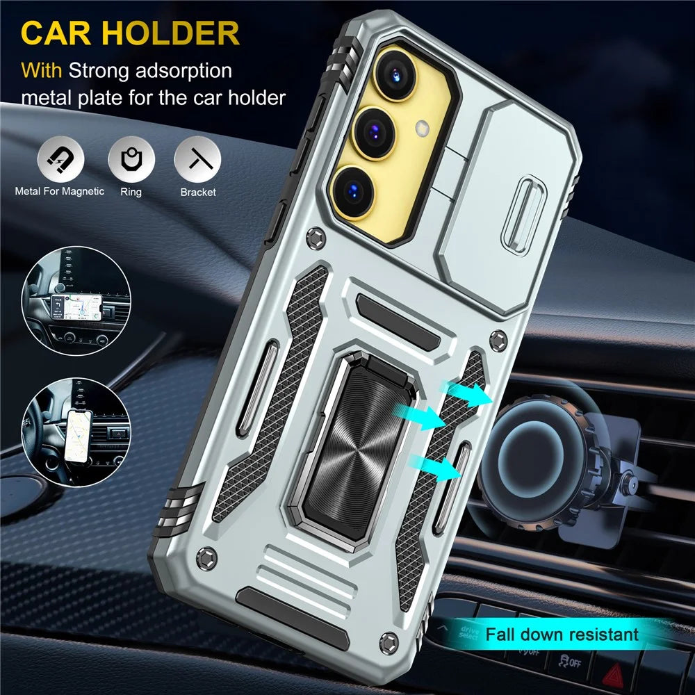 Armor Series For Samsung Galaxy A35 5G / A55 5G Kickstand Case Slide Lens Protection PC+TPU Phone Cover - Grey - 6