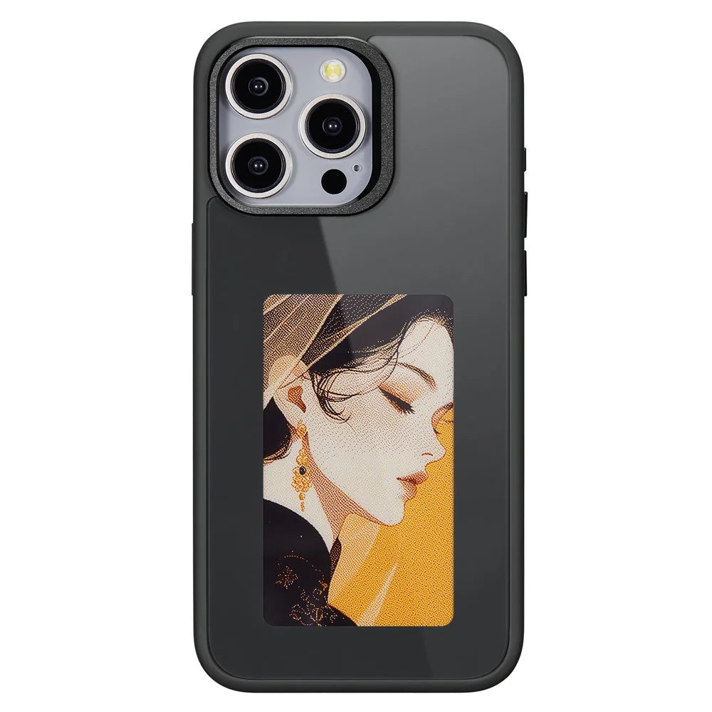 For iPhone 15 Pro Max Phone Case with E Ink Display 4-Color NFC DIY Phone Cover - Black - 7