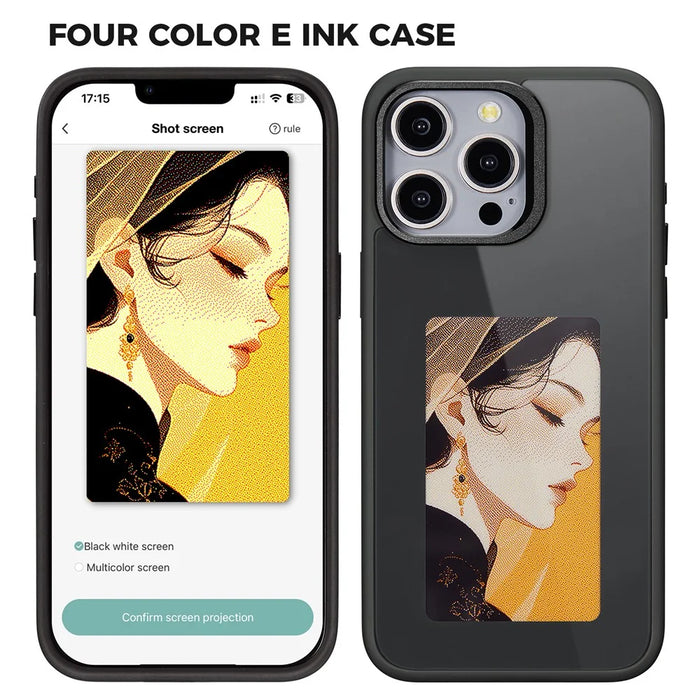 For iPhone 13 Pro E Ink Cover 4-Color Display Phone Case NFC Projection Customized Pattern - Black - 1