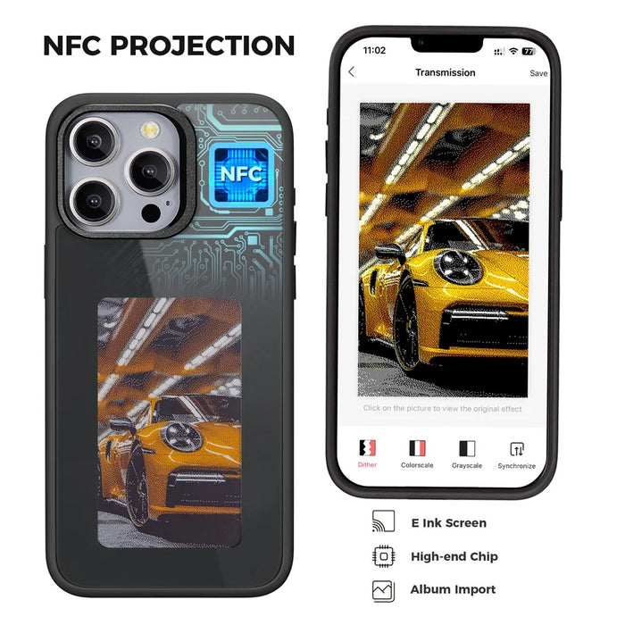 E Ink Case for iPhone 13 Pro Max 4-Color NFC Projection DIY Screen Display Phone Cover - Black - 3