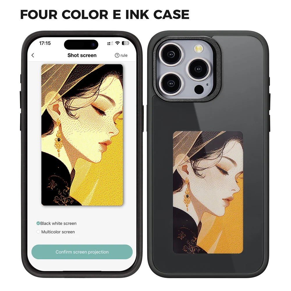 For iPhone 14 Pro Max E Ink Phone Case 4-Color Display DIY Pattern Phone Cover - Black - 1