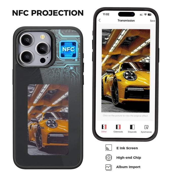 For iPhone 14 Pro Max E Ink Phone Case 4-Color Display DIY Pattern Phone Cover - Black - 3