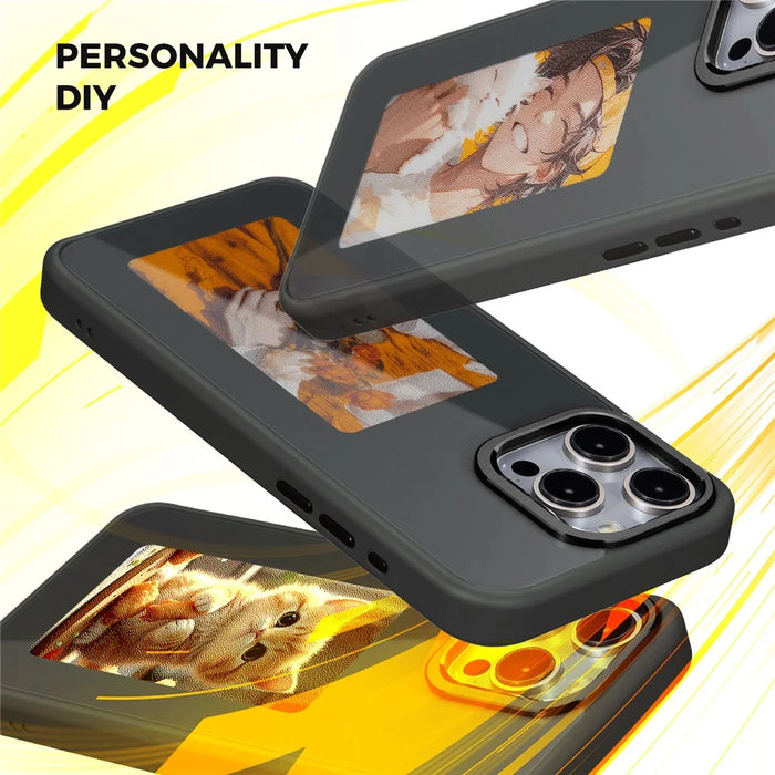 For iPhone 14 Pro Max E Ink Phone Case 4-Color Display DIY Pattern Phone Cover - Black - 5