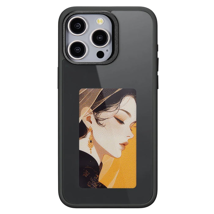 For iPhone 14 Pro Max E Ink Phone Case 4-Color Display DIY Pattern Phone Cover - Black - 7