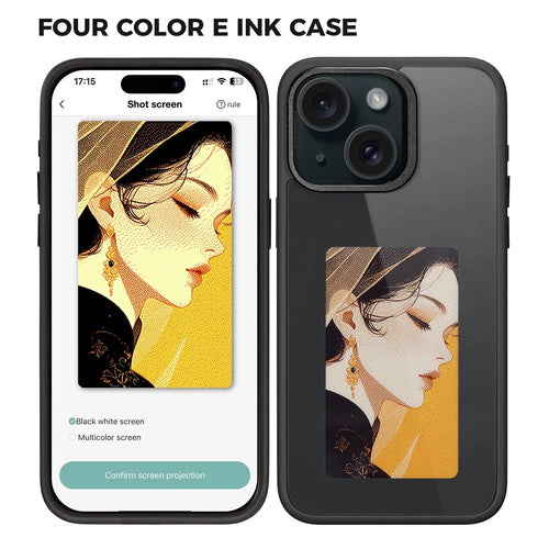 4 Color E Ink Phone Case for iPhone 15 Case Smart NFC DIY Display Imaging, Black / White / Red / Yellow - Black - 1