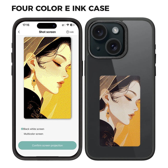 4 Color E Ink Phone Case for iPhone 15 Case Smart NFC DIY Display Imaging, Black / White / Red / Yellow - Black - 1