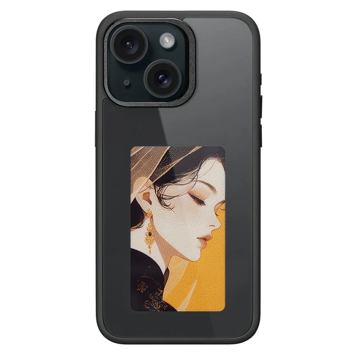 4 Color E Ink Phone Case for iPhone 15 Case Smart NFC DIY Display Imaging, Black / White / Red / Yellow - Black - 7