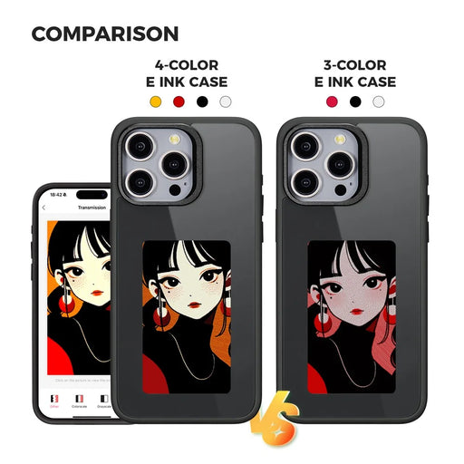 For iPhone 15 Pro E Ink Phone Case 4-Color Screen Play DIY Phone Cover - Black - 2