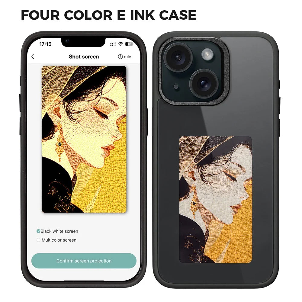 E Ink Phone Case for iPhone 13  / 14 Smart NFC Phone Case Photo, Black / White / Red / Yellow 4-Color - Black - 1